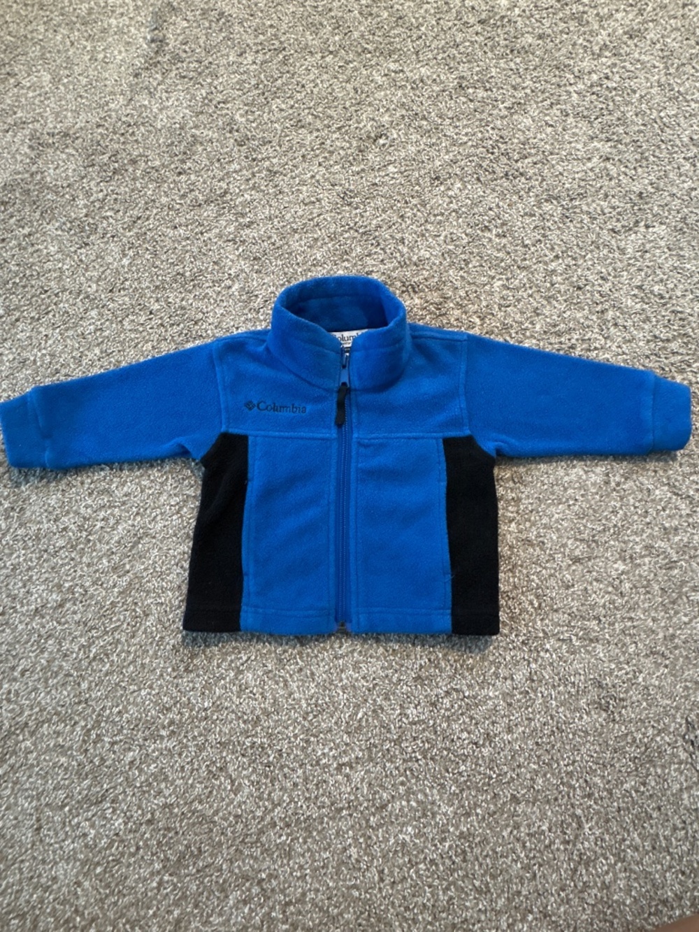 Baby toddler boys blue and black Columbia fleece zip up jacket size 12 months